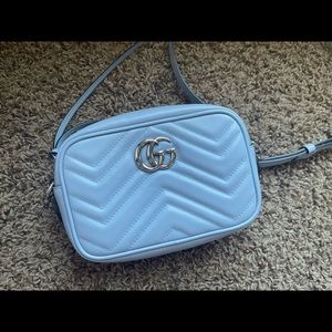 Gucci Marmont Camera New Gg Mini Matelassé Blue Leather Cross Body Bag